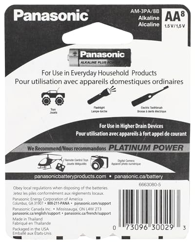 Panasonic 354370 AA Alkaline Plus Power Batteries - Pack of 8