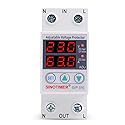 220VAC 60Hz 63A Over/Under Voltage Protection Device Voltage Current Protector, 2 Red LED Displays, Single Phase Low Voltage Monitor, Din Rail
