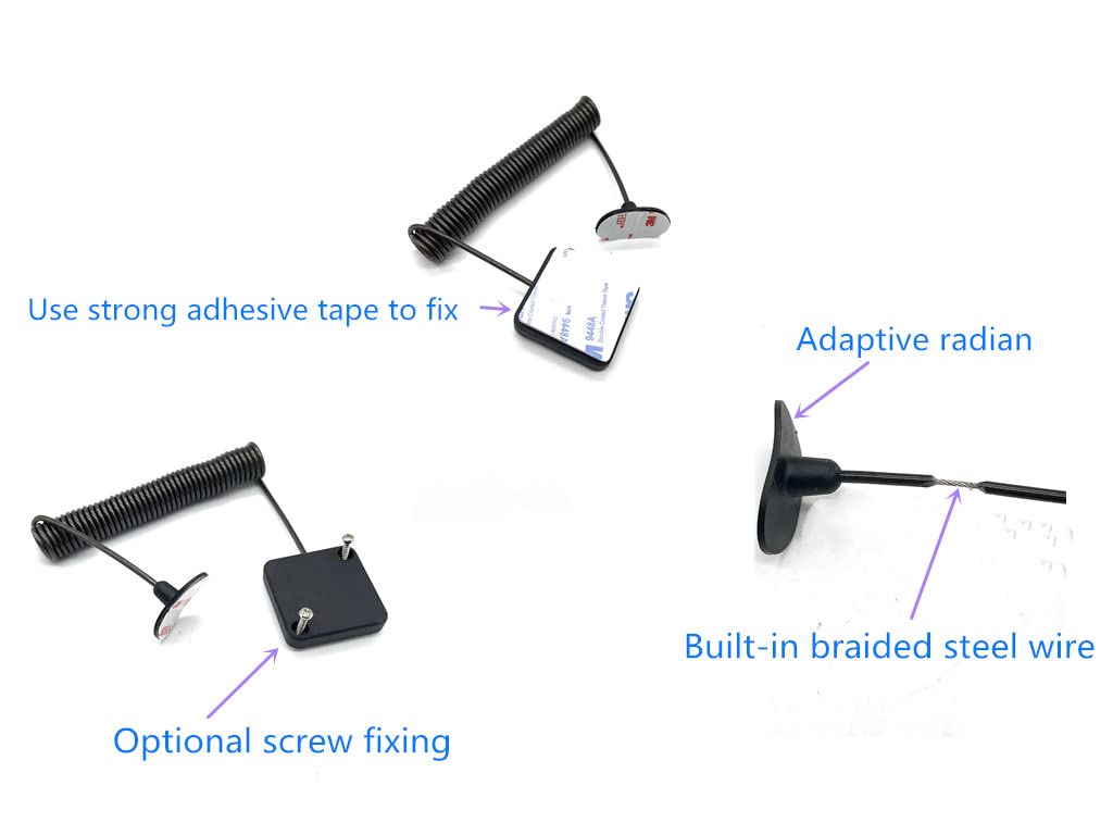 LORADAR 7ft Retractable Cable Lock with Double Sided Adhesive for Gaming Controller, Tablets, Mobile Phones Other Hardware Showroom and Controller