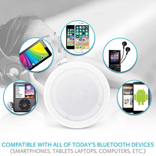 Pyle Pair 8" Bluetooth Flush Mount In-wall In-ceiling 2-Way Universal Home Speaker System Spring Loaded Quick Connections Polypropylene Cone Polymer