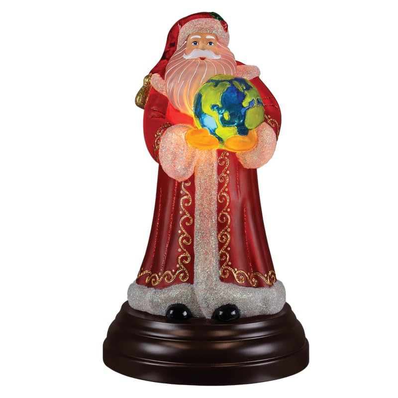 Old World Christmas World Peace Santa Lighted Figurine, Christmas Decoration with Glitter, Festive Light Up Tabletop Holiday Display