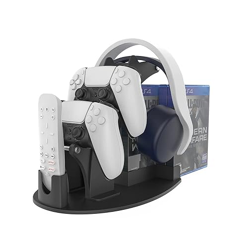 EJGAME Dual Game Controller & Headphone & Media Remote & Game Disc Stand Holder Compatible with PS5,/PS4/Xbox ONE/Series X/Switch,Stay