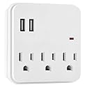 Seven Star 3 Outlets Wall Tap Surge Protector with 2 USB Ports - 300 Joules of Surge Protection AC Power Plug