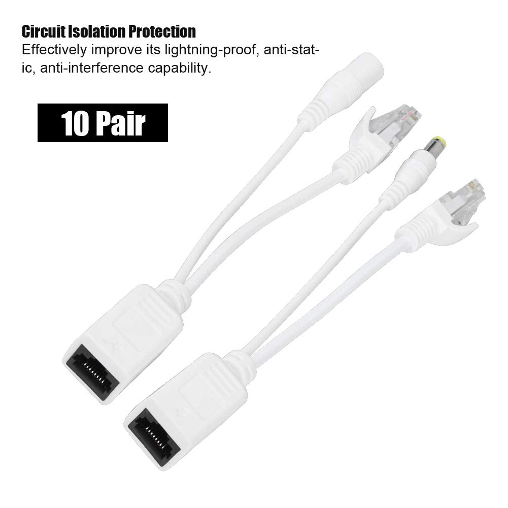 10 Pair IP Camera POE RJ45 Cable Power Over Ethernet Adapter Injector Splitter 12 V