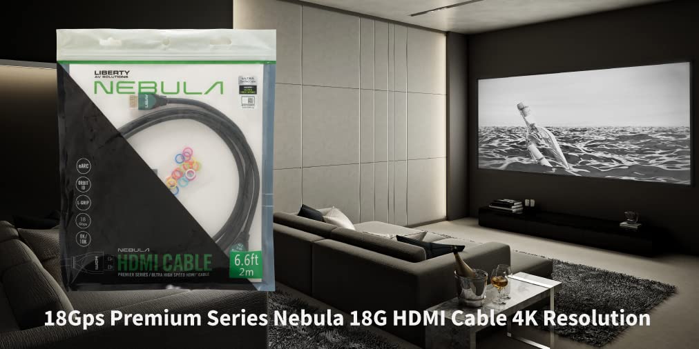 Liberty's Premium Series Nebula with Ethernet 18G HDMI Cable 4K Resolution, 6.0 Meter (19 Feet) Length. Laptop, PC, Gaming, Projector, Monitor