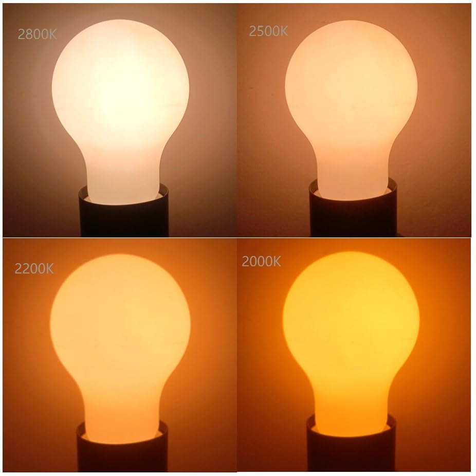 Liii&ARTMAN LED Light Bulb A19 Dim-to-Warm dimming Warm 2000-2800K 120V 6W E26 Matte Porcelain CRI95 500LM, (4-Pack)