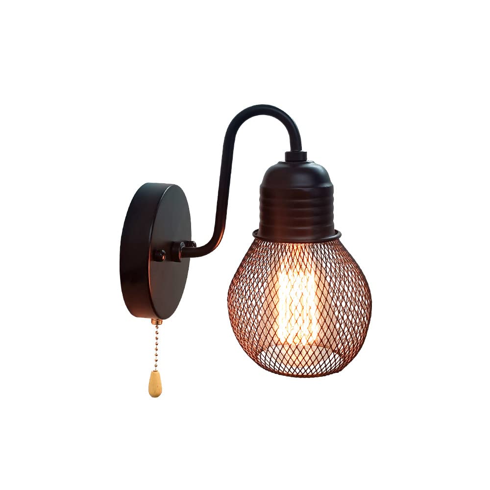 VinTopsh Black Wall Sconce with Pull Chain Switch,1-Light Wall Lamp,Industrial Farmhouse Wall Sconces for Living Room Bedroom Bathroom Kitchen Porch
