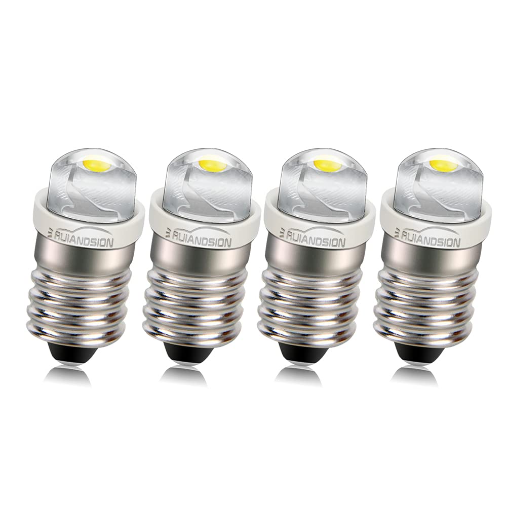 Ruiandsion 4pcs E10 LED Bulb DC 1.5V 0.5W 6000K White LED Bulb for Torch Light Flashlight Light,Negative Earth