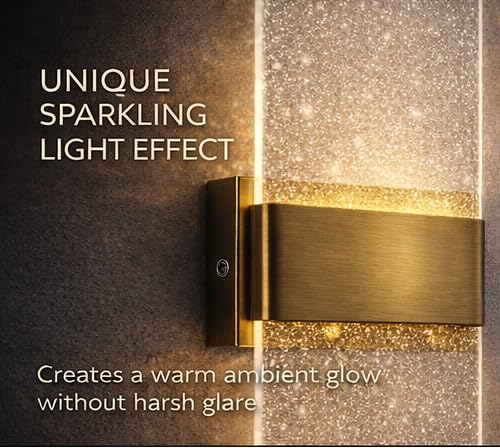 Jetima Modern LED Wall Sconce Set of 2, Gold & Crystal Acrylic Wall Light, Vertical Vanity Lighting Fixture, Waterproof Indoor Outdoor Wall Lamp