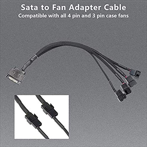 XMSJSIY SATA to 3 Pin 4 Pin Fan Adapter,15pin SATA to 4 x 3 pin / 4 Pin 12V PC Case Fan Splitter Extension Power Cable Adapter-28cm-2pcs