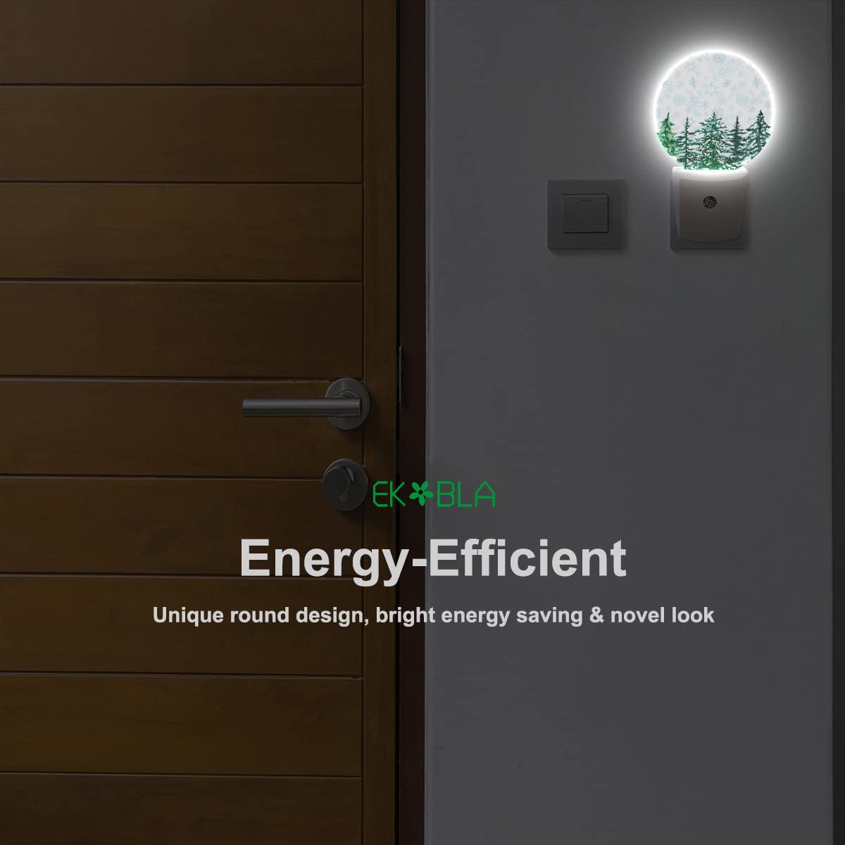 EKOBLA Winter Pine Woodland Night Light, Snowy Green Forest Night Lights Plug Into Wall with Auto Sensor for Christmas and Holiday Gifts