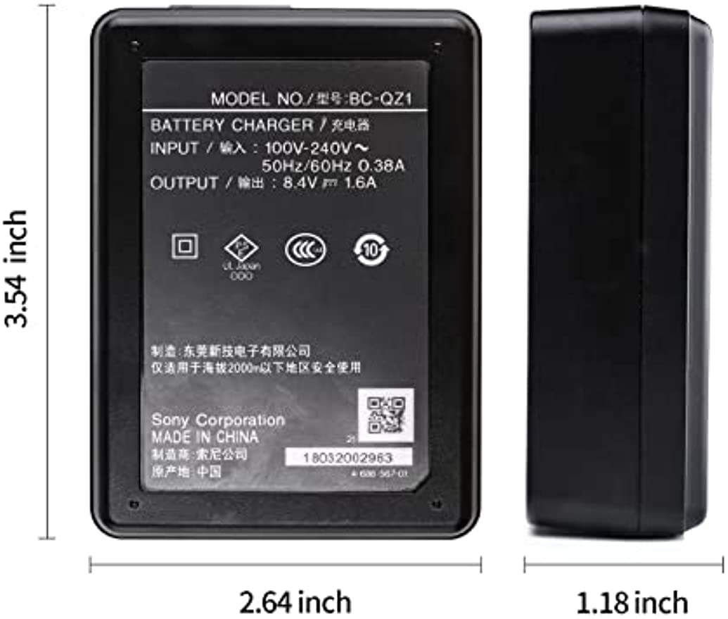 BC-QZ1 Camera Battery Charger for Sony NP-FZ100 A7 III, Alpha A7R III, A7R IV, A9, A6600, Alpha 9S,lpha a9 II, Alpha 9R