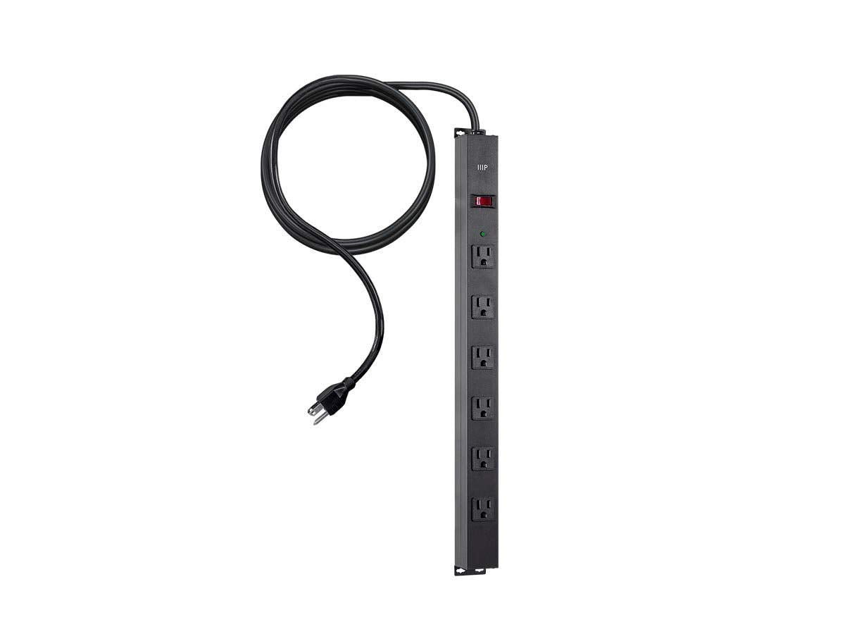 Monoprice 6 Outlet Metal Surge Protector Power Strip - with 15 Feet Cord and Surface Mount Tabs, 540 Joules, UL Certified, EMI/RFI Protection