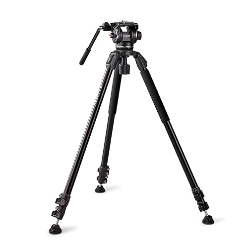 RAUBAY 70.8" Video Camera Tripod, Heavy Duty Tripods Stand with 360° Pan & 165° Tilt Fluid Head, 75mm Bowl Base, Aluminum Single Tube Legs, QR Plate