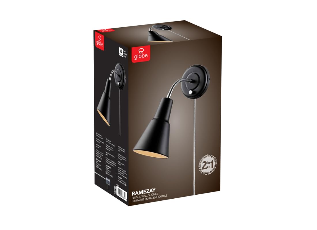 Globe Electric 65312 Ramezay Gooseneck Sconce, Matte Black, Bulb Not Included