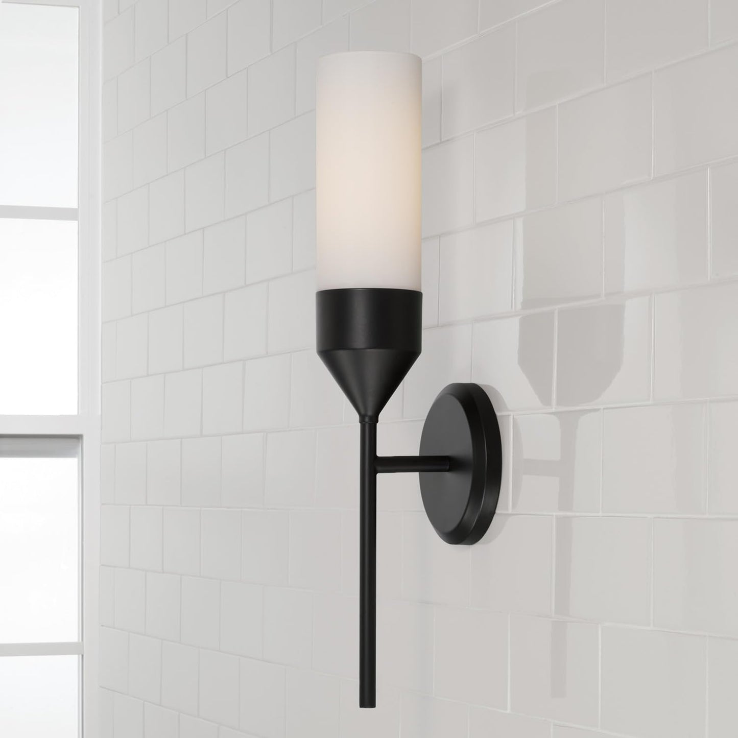 Capital Lighting 652411MB Devon Modern Contemporary Minimalistic Soft White Glass Cylinder Wall Sconce Light, 1-Light 100 Watt, 20" H x 5" W, Matte