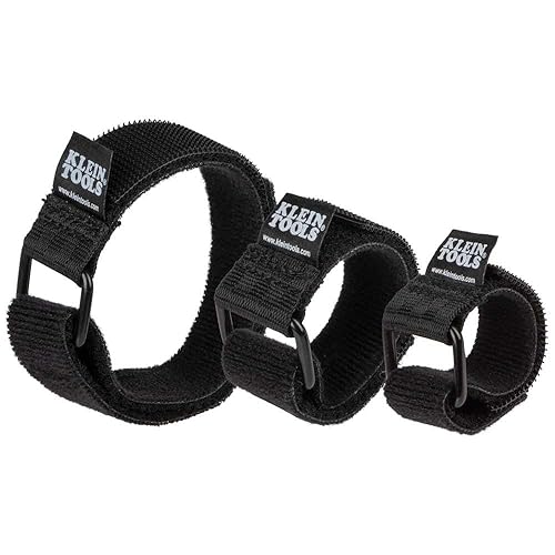 Klein Tools 450-600 Cable Organizer, Hook and Loop Cinch Strap Ties, Includes (2) 6-Inch, (2) 8-Inch, (2) 14-Inch Straps, Black