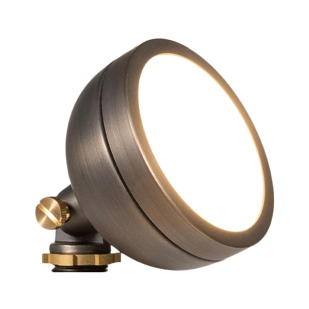 VOLT 12V Mini Round Brass Frosted Flood Light (Bronze) with 3W 2700K Warm White G4 LED Bulb for Low Voltage Landscape Lighting of Outdoor Wall, Garden