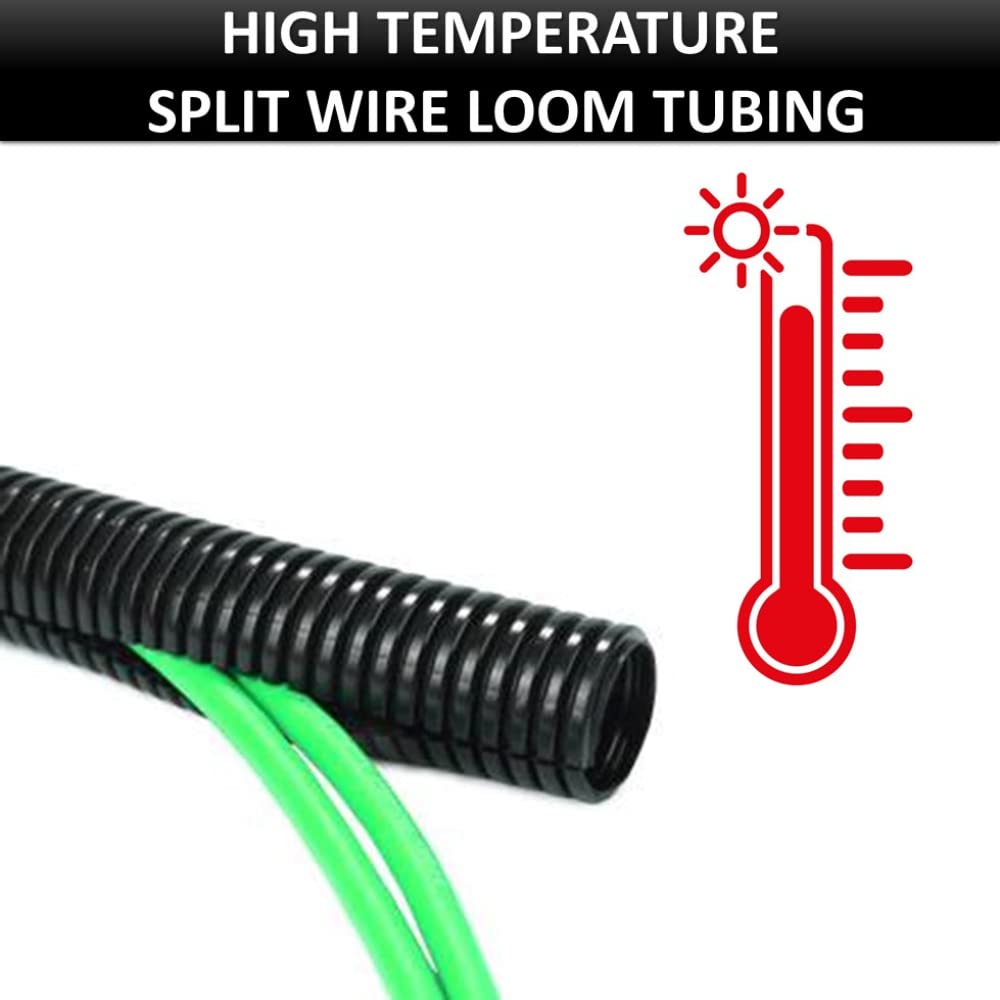 Kable Kontrol Nylon Split Wire Loom Tubing 1/2” Inch 100 Ft Long - High Temperature Black Wire Conduit Cover for Cords - Corrugated Tubing