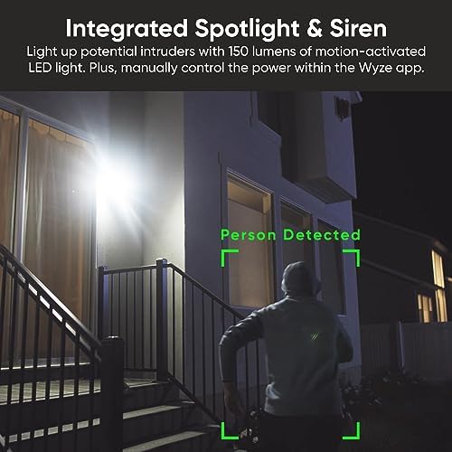 WYZE Wireless Outdoor/Indoor Battery Security Camera, 2.5K HDR Color Night Vision, Integrated Spotlight & Siren, Motion Detection, 2-Way Audio, Alexa