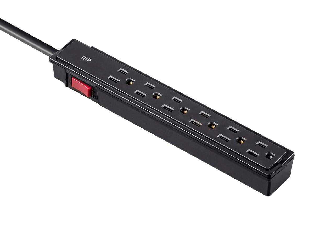 Monoprice 6 Outlet Surge Protector - UL Rated, 201 Joules, 1800-watt capacity, 2-Pack, 2 Feet, Black