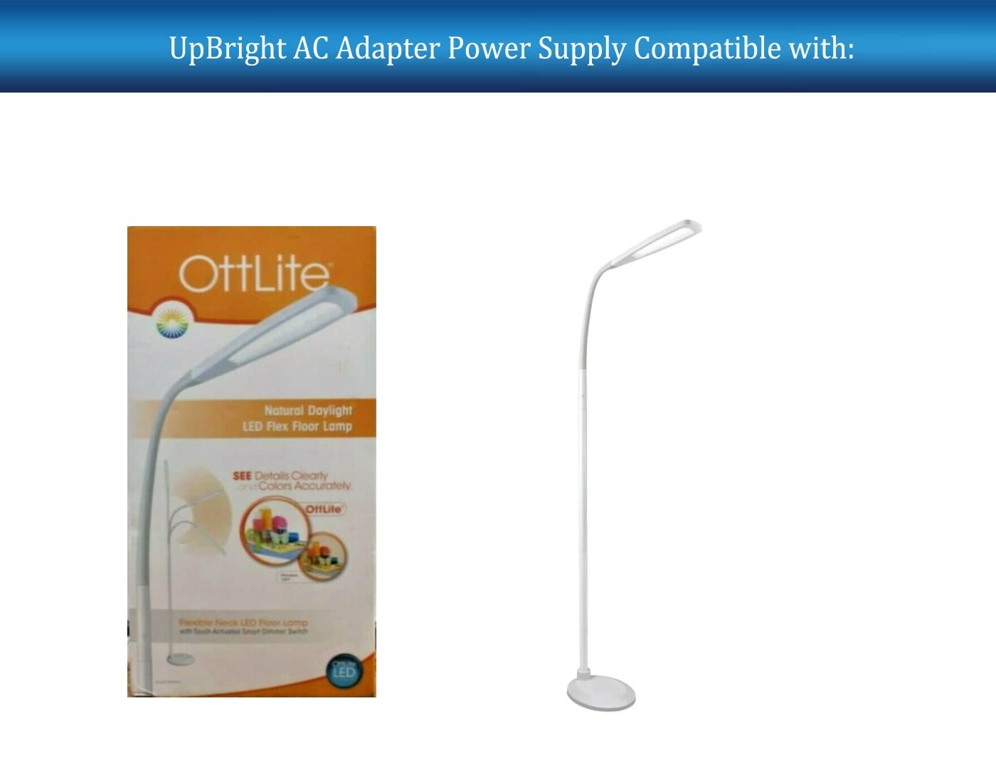 UpBright 20V 370mA AC/DC Adapter Compatible with OttLite P9300C Natural Daylight Flex Floor LED Lamp OTT Lite P9300 C Day Light 20VDC 0.37A 20.0V…