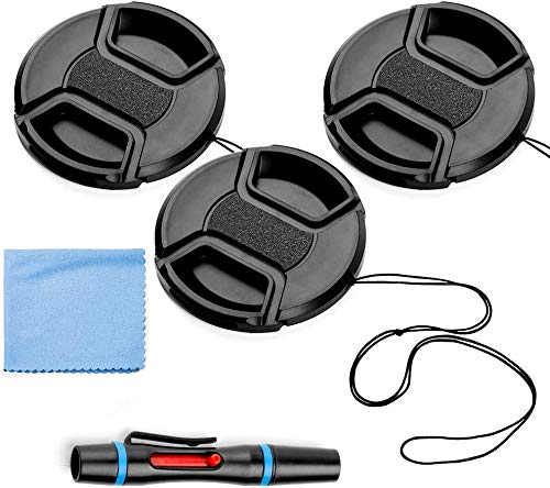 62mm Lens Cap Bundle, 3 Pack Universal Snap on Front Centre Pinch Lens Cover Set with Microfiber Lens Cleaning Cloth for Canon Nikon Sony Olympus DSLR