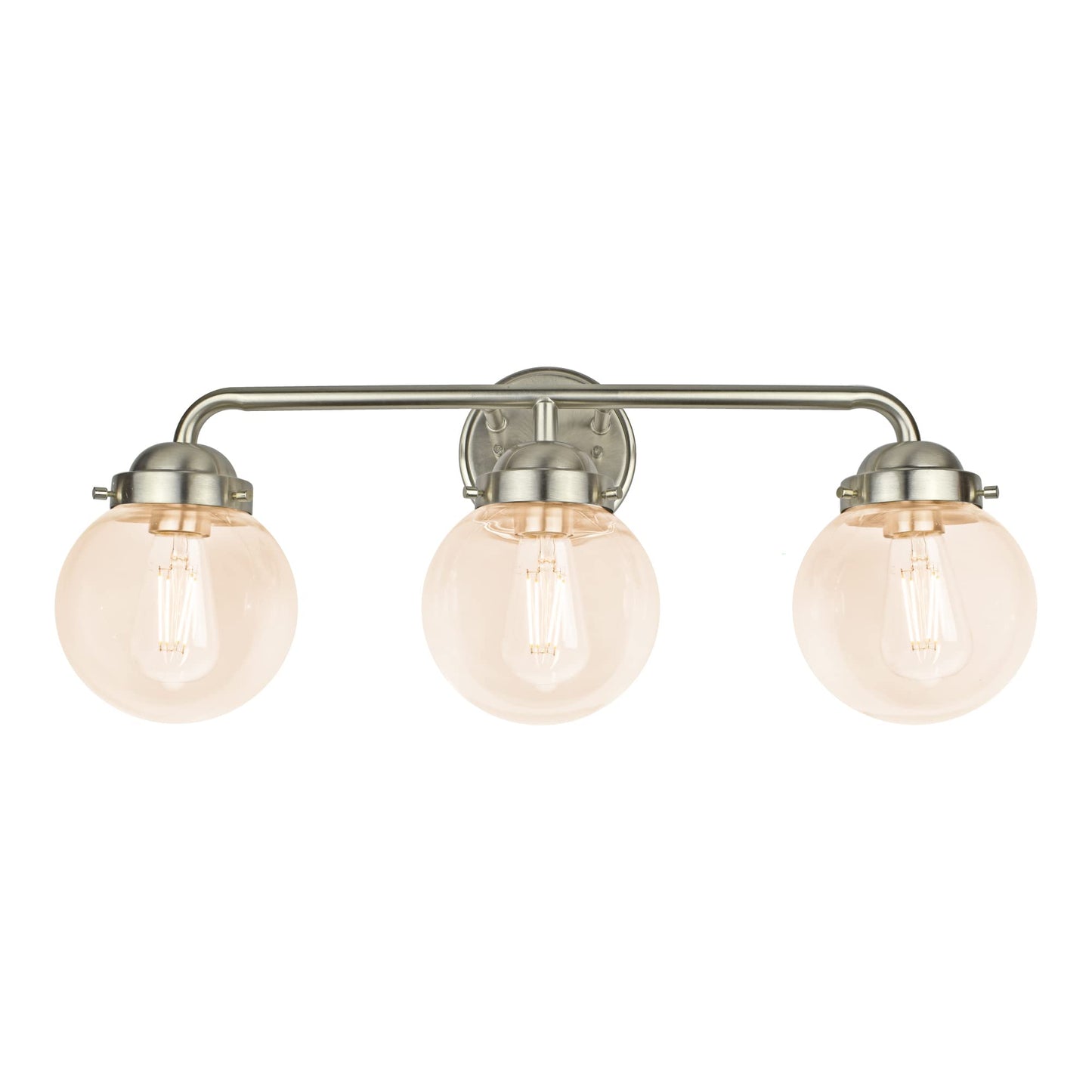 Ultralux Glass Globe 3-Light Bathroom Vanity Light - Wall Mounted, TRIAC Dimmable Bathroom Sconce with 6W 2700K LED Edison Bulbs - Energy Efficient