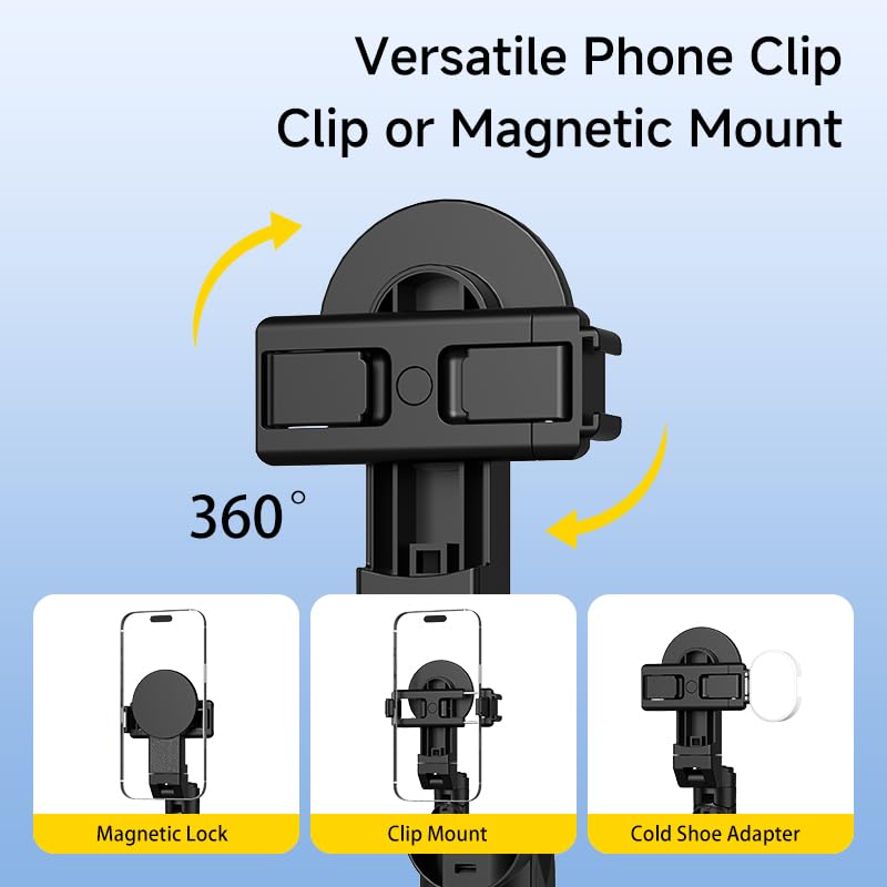 2026 New Pocket Selfie Stick: Magnetic/Clamp Dual Mount, Multi-Angle, Tripod, Wireless Remote, Fill Light, Vlogging Essential| for iPhone & Android