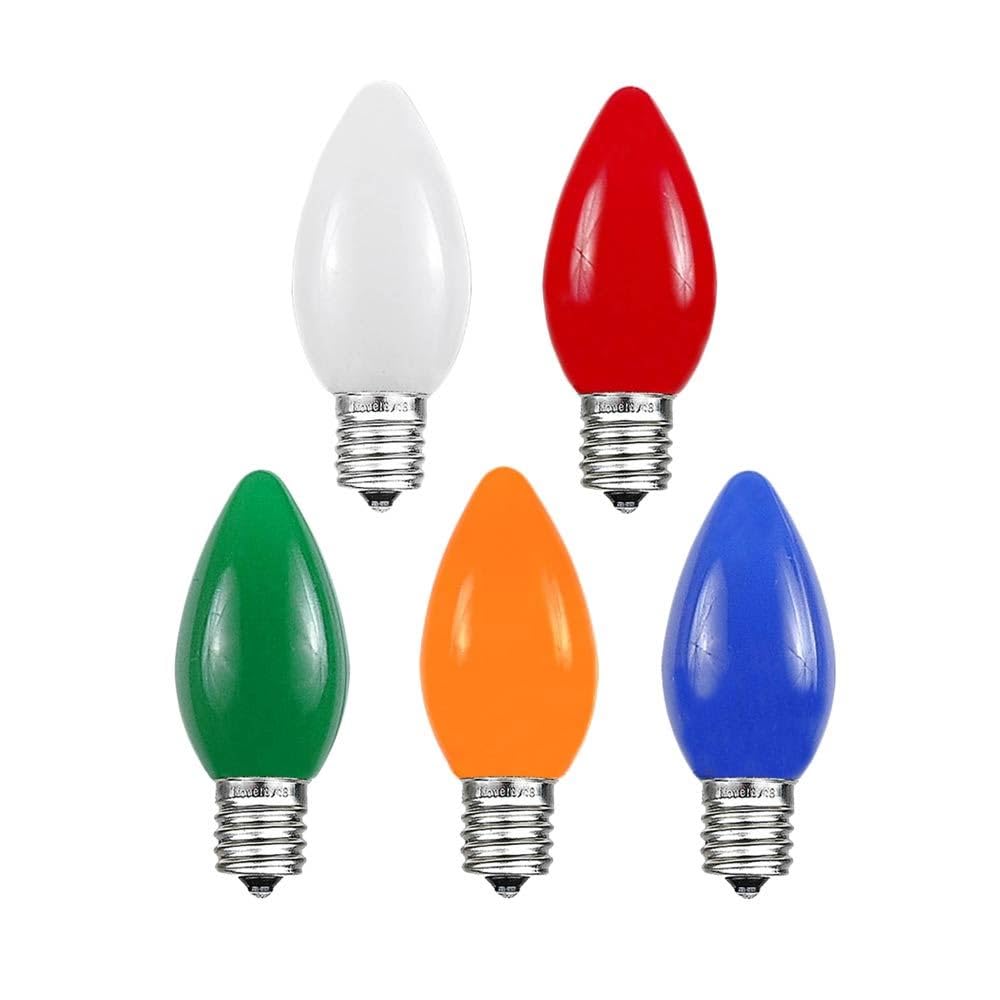 Novelty Lights 25 Pack C7 Ceramic Style LED Christmas Lights, E12 Base