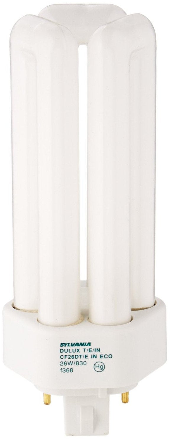 Sylvania 20880 (4-Pack) CF26DT/E/IN/830/ECO 26-Watt Triple Tube Compact Fluorescent Light Bulb, 3000K, 1746 Lumens, 82 CRI, T4 Shape, 4-Pin GX24q-3
