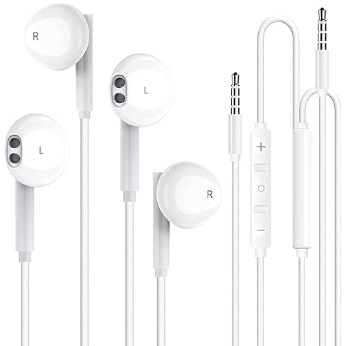 2 Pack 3.5mm Wired Headphone Plug, in-Ear Earphones, Earbuds Noise Isolating with Built-in Microphone & Volume Control Compatible with iPhone 6s 6