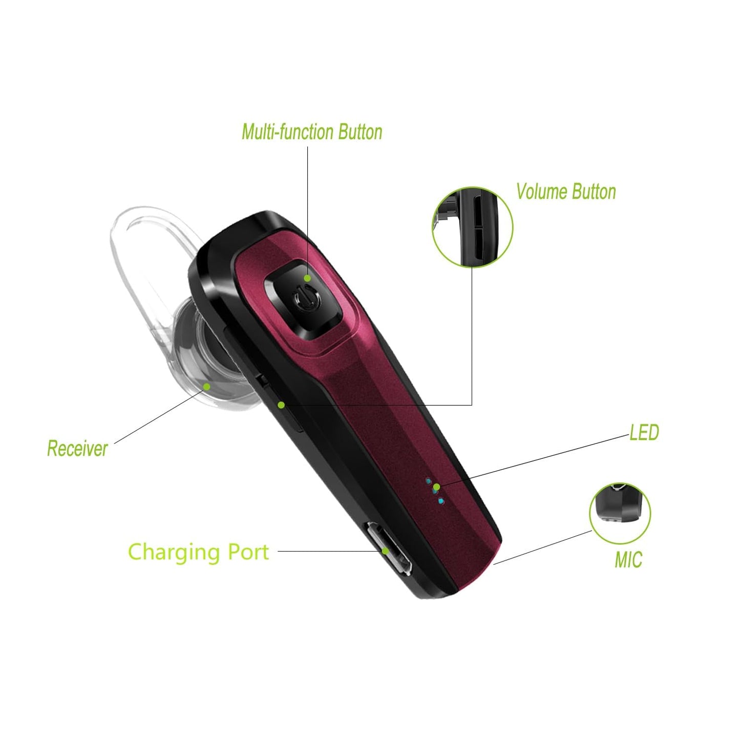 TOORUN Bluetooth Earpiece, M26 Bluetooth Headset Handsfree Wireless Headphone with Noise Cancelling and Microphone Compatible for Android iPhone Cell