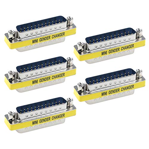 Semetall 5 Pack 25 Pin Mini Serial Cable Gender Changer Coupler VGA Adapter Video Transmission Straight Through Head(DB25,Male to Male)