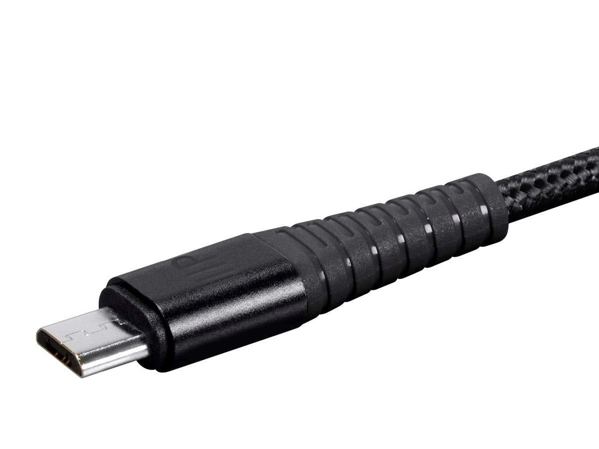 Monoprice USB 2.0 Micro B to Type A Charge & Sync Cable - 3 Feet - Black | Nylon-Braid, Durable, Kevlar-Reinforced - AtlasFlex Series