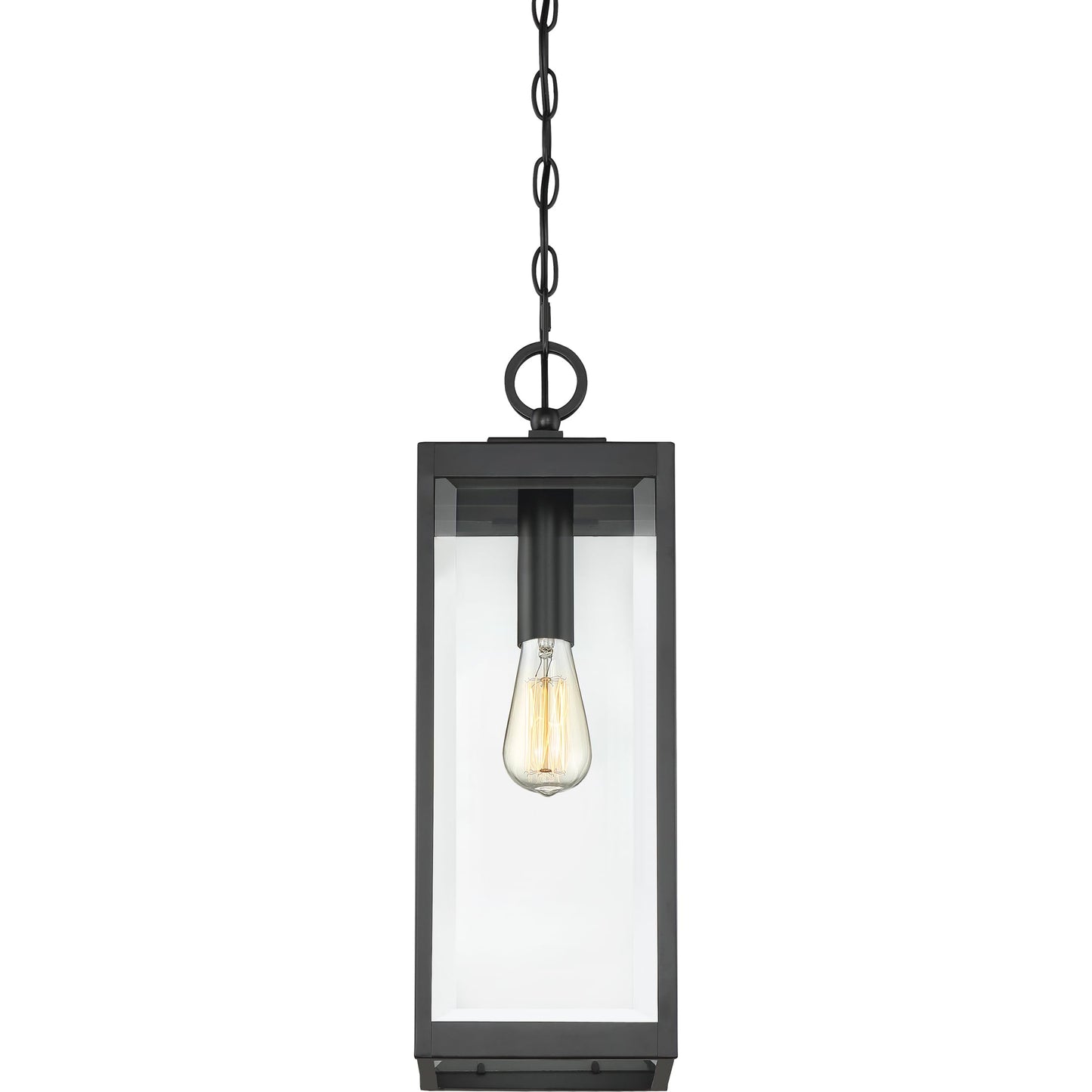Quoizel Westover Outdoor Hanging Lantern, 21 Inch 1-Light Earth Black Modern Ceiling Mount Light, Clear Beveled Glass, Max Hanging Height 122"