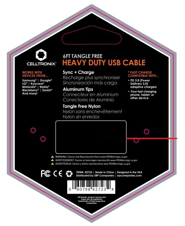 *Celltronix MCX Titanium 6FT Fast Charging Tangle Free Heavy Duty USB Cable with Type-C to Type-C Connectors. Built to Last! Includes Sync+Charge