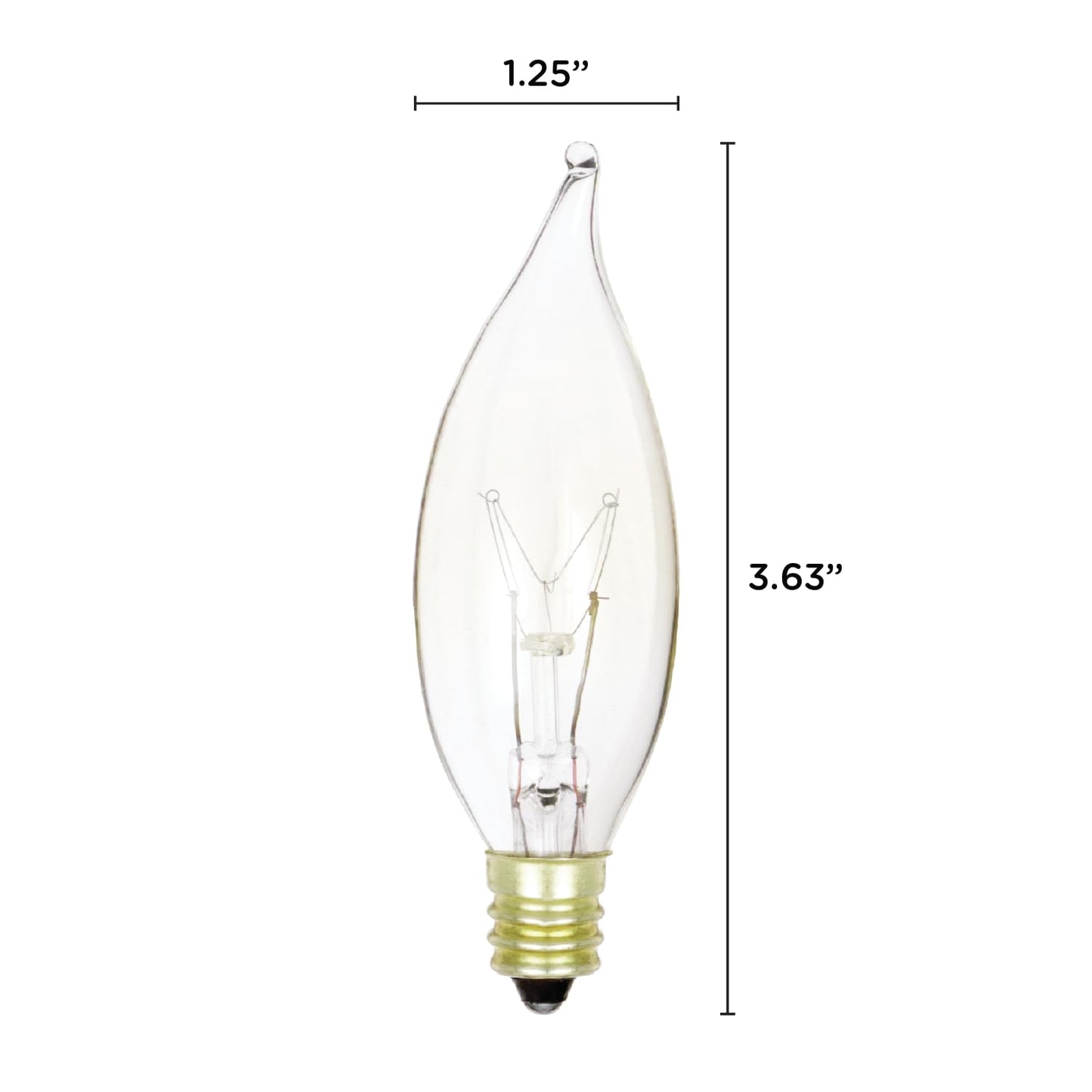 KOR 15W Clear Flame Tip Incandescent Bulbs, Candelabra E12, 12-Pack