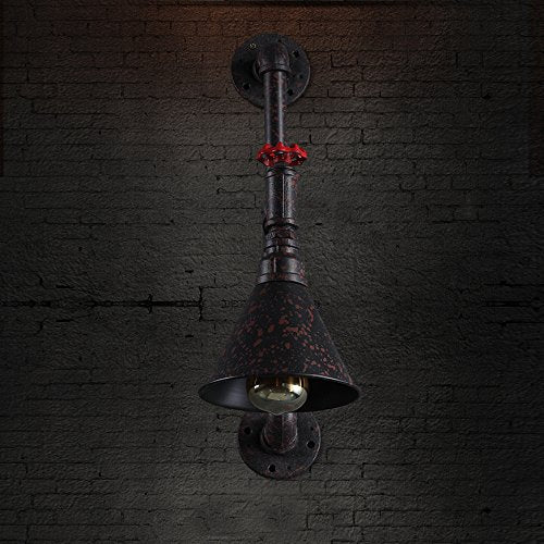 Industrial Rustic Vintage Pipe Wall Sconce - LITFAD Steampunk Pipe Edison Wall Light LED Wall Lamp Mounted Lighting Fixture with Cone Shade Rust