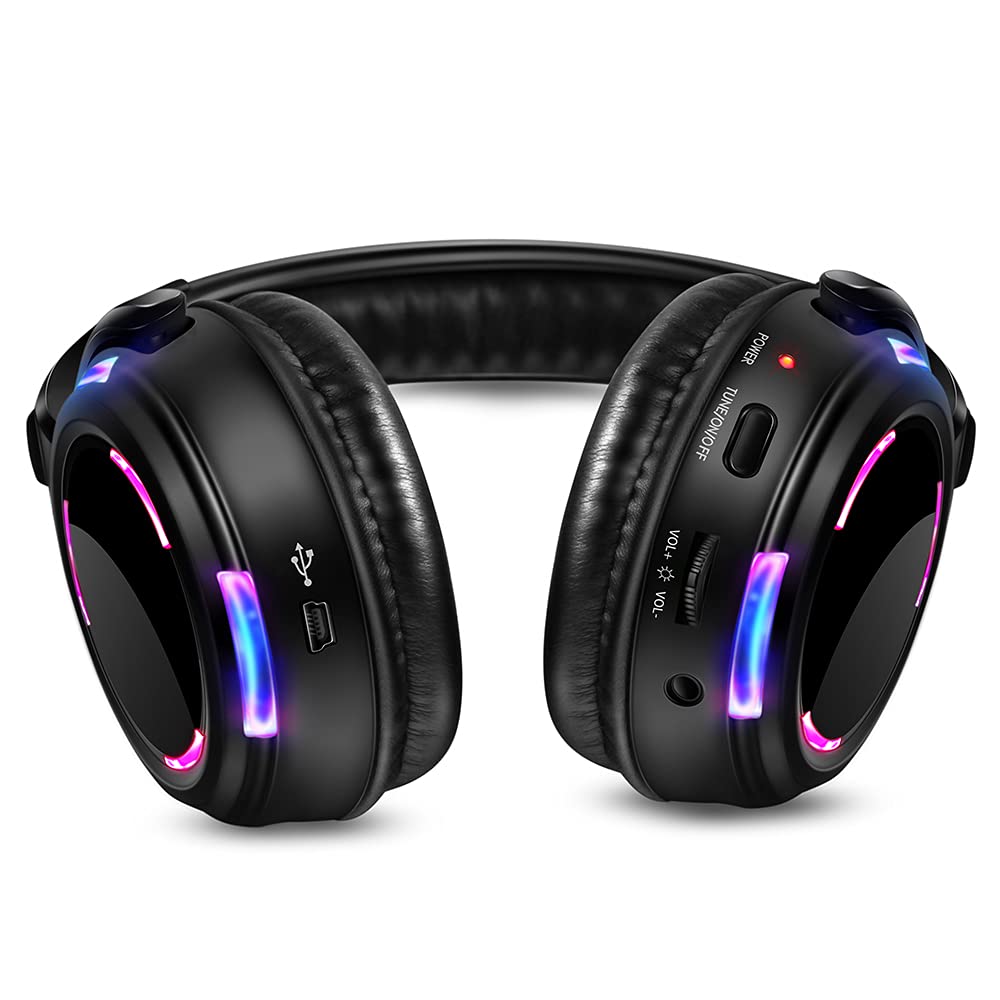 General RF Silent Disco 10pcs Black led Flashing Light Headphones Bundle for Quiet Party Events Fitting
