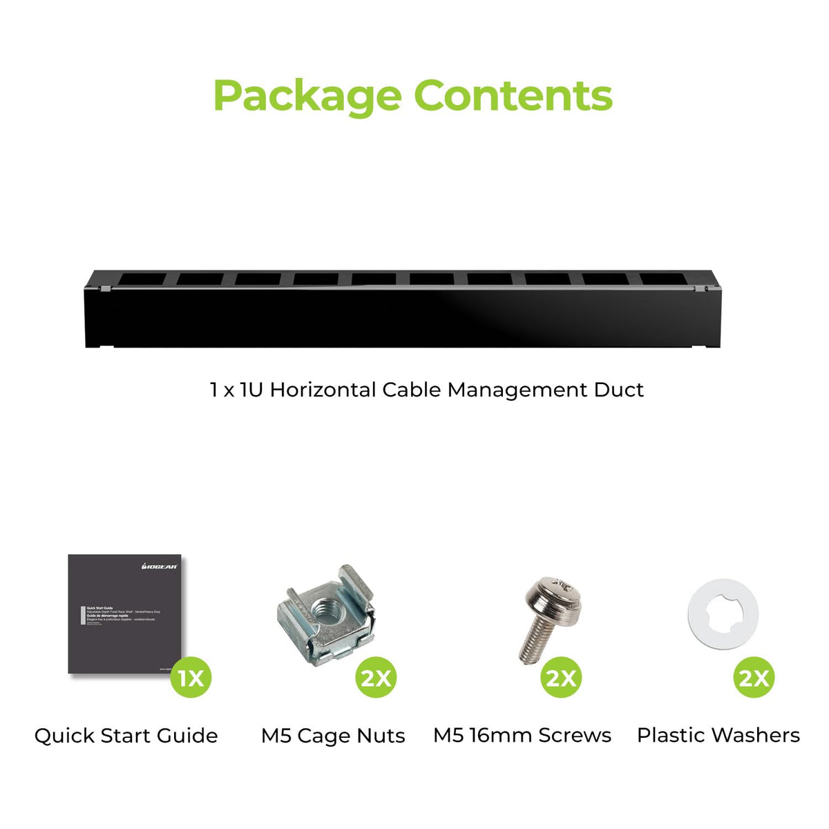 IOGEAR 1U 19" Horizontal Cable Management Duct - Finger Duct with Removable Cover, Metal Construction (GROHD1U)