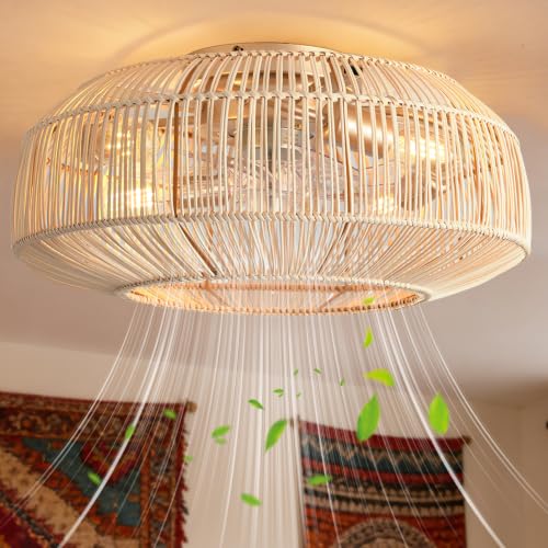 jorbeca 20 inch Low Profile Boho Caged Ceiling Fans with Lights Flush Mount