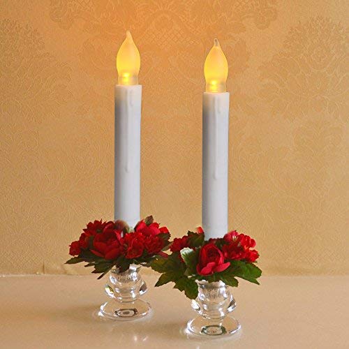LeeHon Plastic Art Deco Taper Candles, Set of 12 Warm White, Flameless LED, Battery Operated, Realistic Flickering, Ideal for Decoration, Weddings