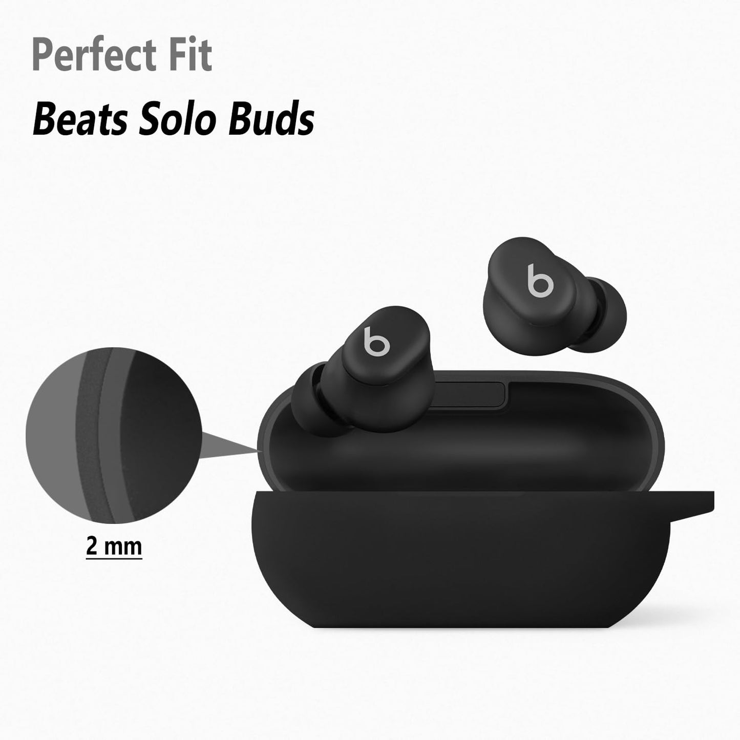 Geiomoo Silicone Case for Beats Solo Buds, Protective Cover with Carabiner (Black)