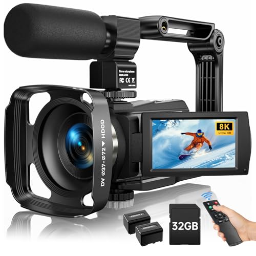 8K Video Camera Camcorder 2025 Latest 88MP Ultra HD Video Cameras Wifi Vlogging Camera for YouTube 18X Digital Video Cameras with 32G Card Microphone