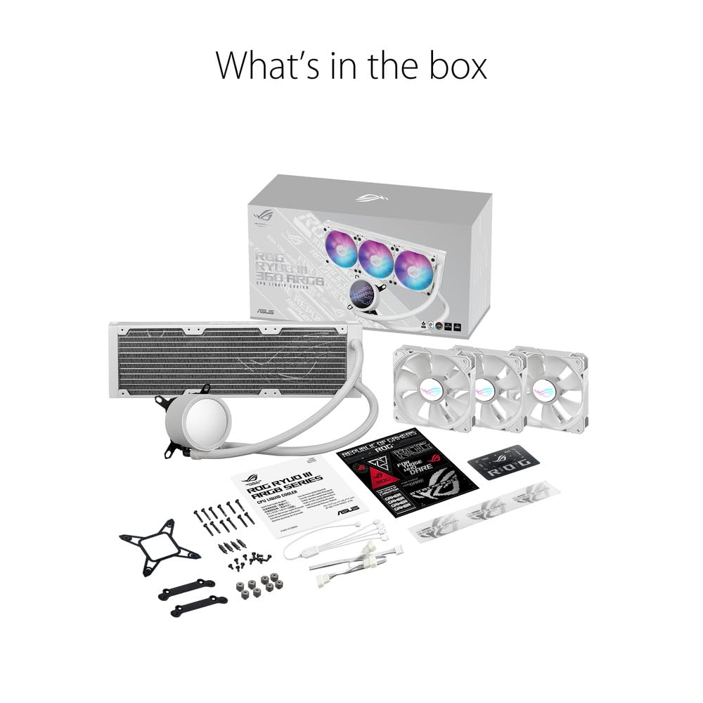 ASUS ROG RYUO III 360 ARGB White Edition All-in-one AIO Liquid CPU Cooler 360mm Radiator, Asetek 8th gen Pump Solution, Anime Matrix™ LED Display