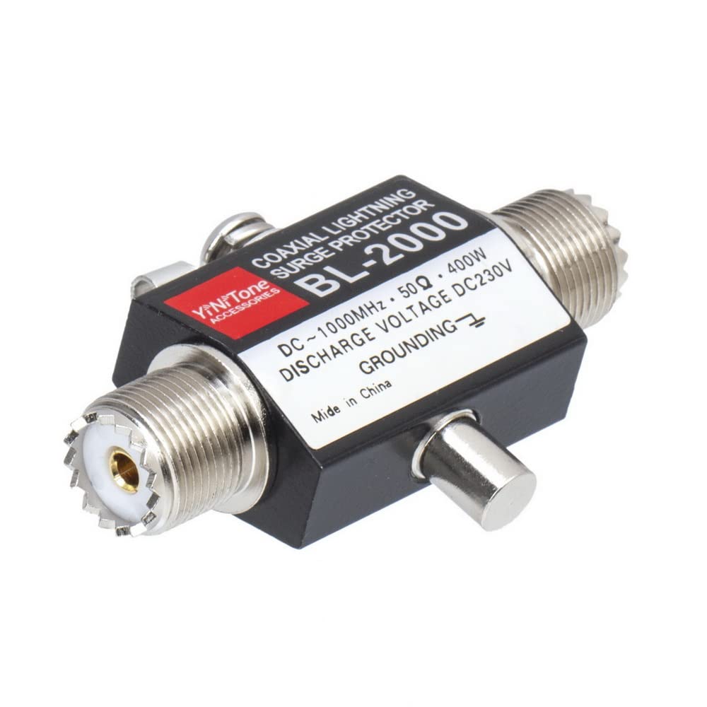 YiNiTone BL-2000 UHF Coaxial Lightning Surge Arrester, 0-2500MHz 50 Ohms Lightning Surge Protector Male to Female to Female UHF Connector (PL259