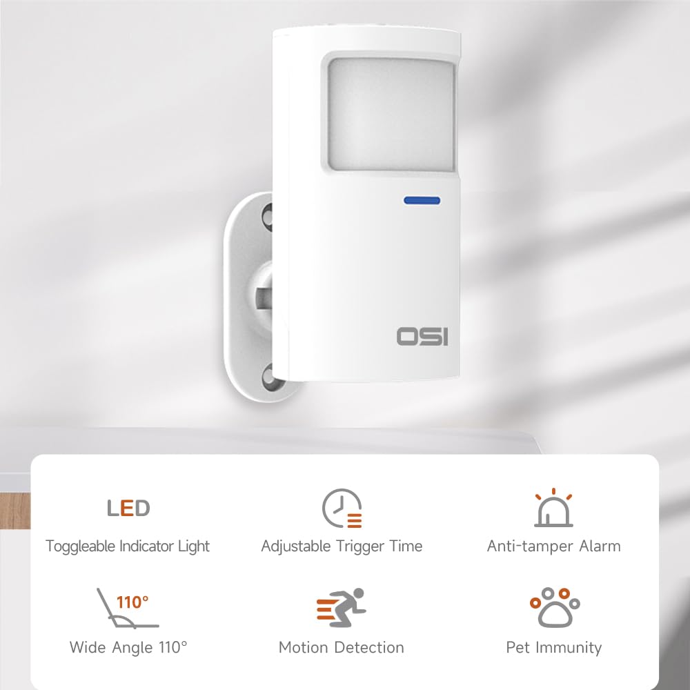 OSI Wireless Motion Sensors (Gen 2) White - Accessory for OSI Smart Alarm System (Gen 2), Wireless, Includes 2 AA Batteries, Pet Immunity, Wide Angle