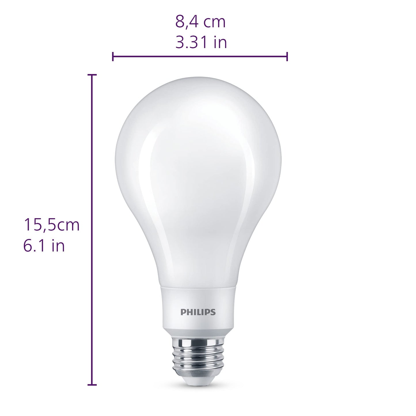 PHILIPS LED 300-200-100W A23 1-Pack BrightDial Soft White (2700K) 4000-3000-1600 Lumen (28-20-16 = 300-200-100W) Frosted Flicker-Free Light Bulb