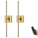 JUSHENG 5000mAh Battery Operated Wall Sconce, 3000K/4000K/6000K Dimmable Brass Cordless Rechargeable Wall Sconces Set of Two with Timer Function